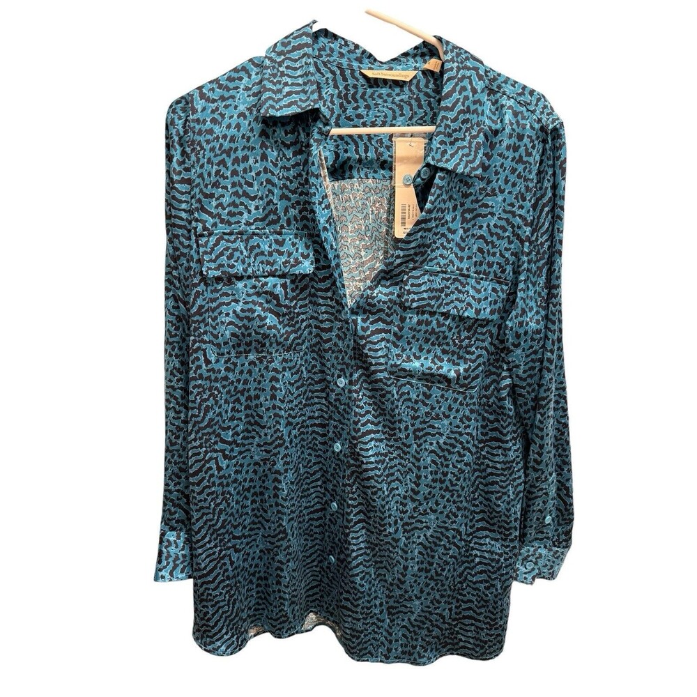 Soft Surroundings Vivi Animal Print 100% Silk Button Blouse Shirt Size M NWT